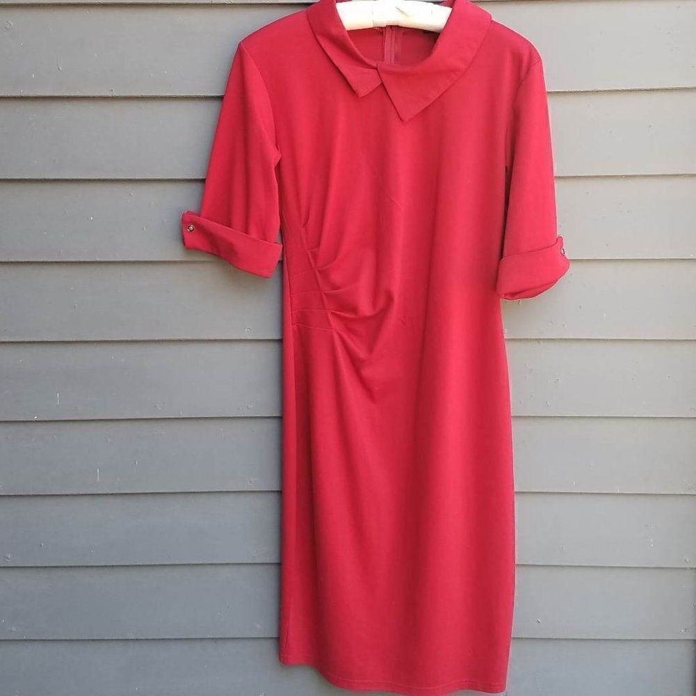 Retro LOOK!!  Oxiuly Red Short Sleeve Cotton Blend Dress size Medium